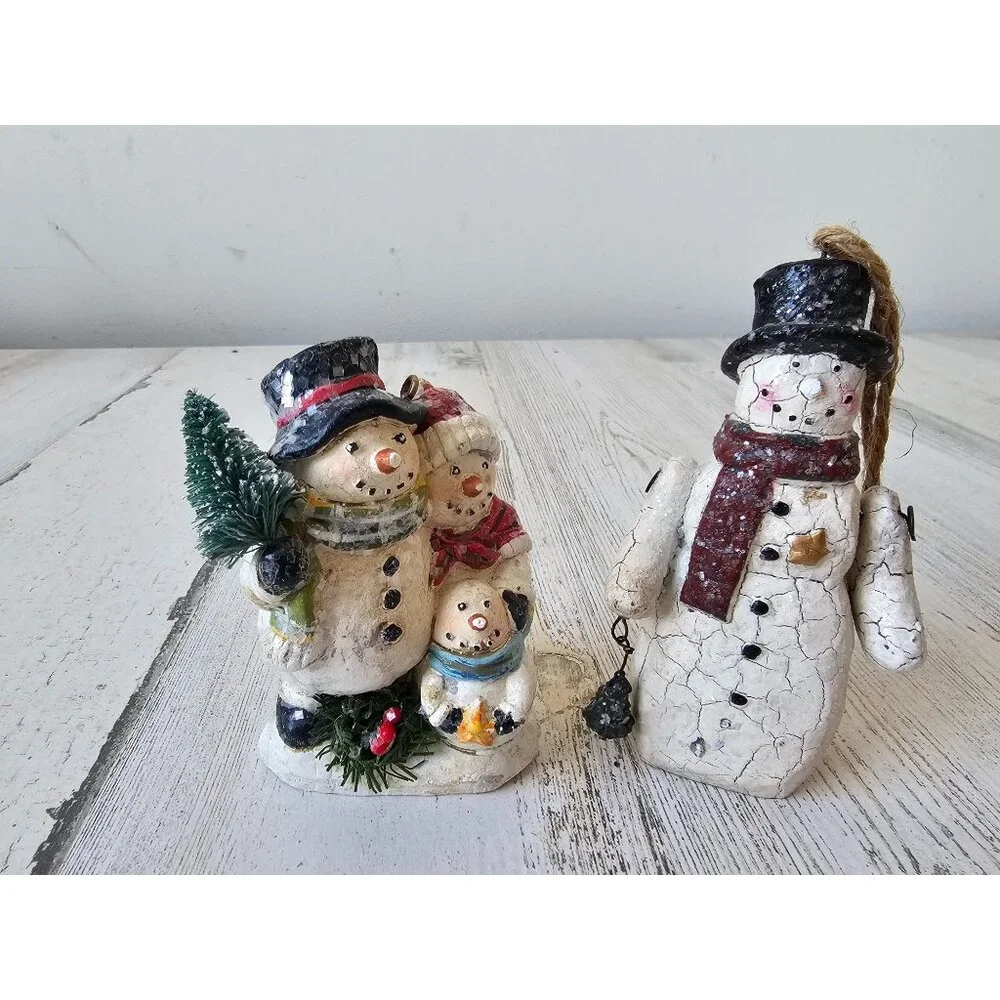 Crackle snowman jointed family ornament‎ Xmas set tree